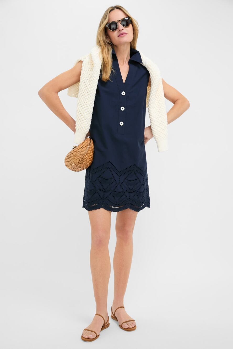 Tuckernuck Navy Eyelet Sleeveless Collier Dress